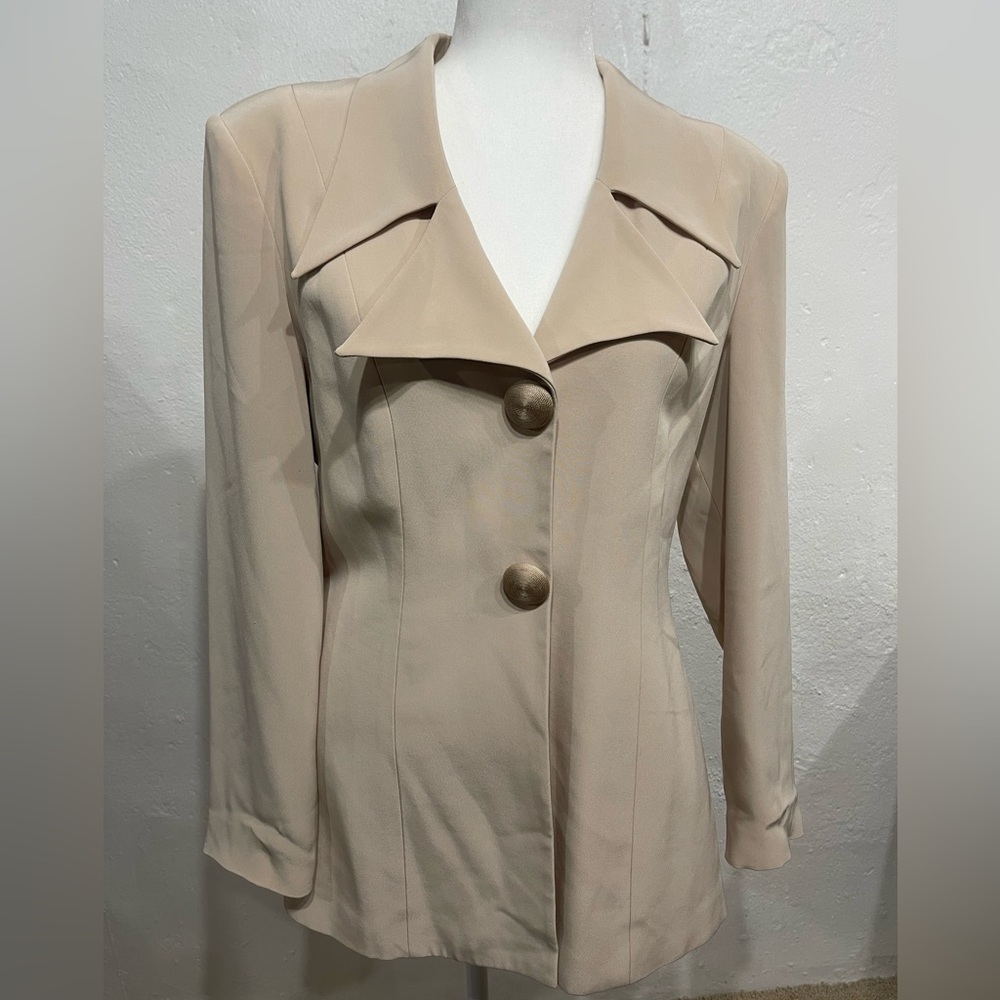 Vintage 1990s Y2K Oversized Cream Sheer Back Blazer Size 8